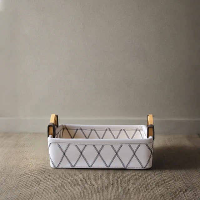 Felt Fabric Wooden Handle Desktop Organizer Basket White