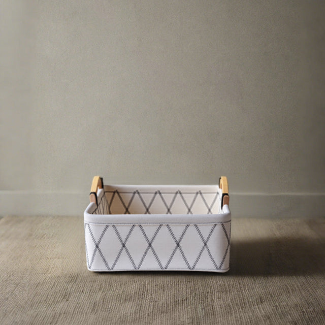 Felt Fabric Wooden Handle Desktop Organizer Basket White