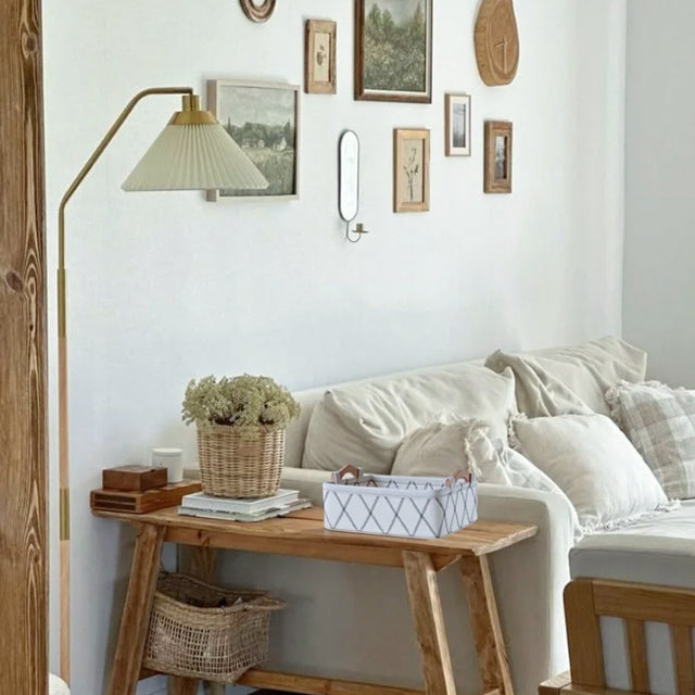 Felt Fabric Wooden Handle Desktop Organizer Basket in the Living Room