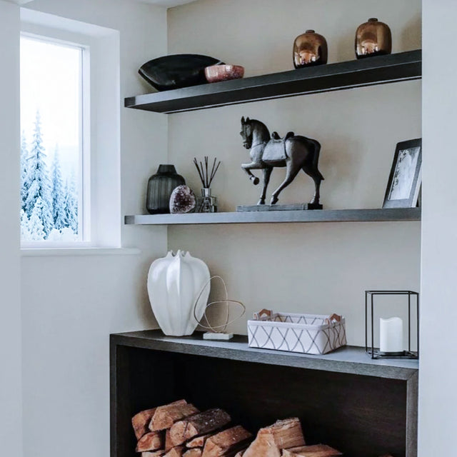 Felt Fabric Wooden Handle Desktop Organizer Basket on the Shelf