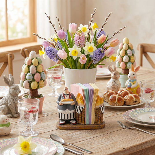 Figurine holder on bright brunch table