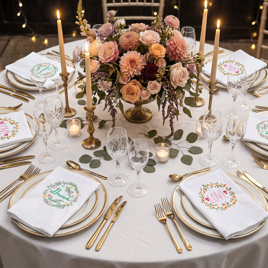 Floral napkins on banquet table