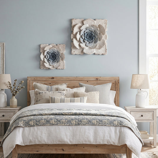 Floral wall decor in bedroom