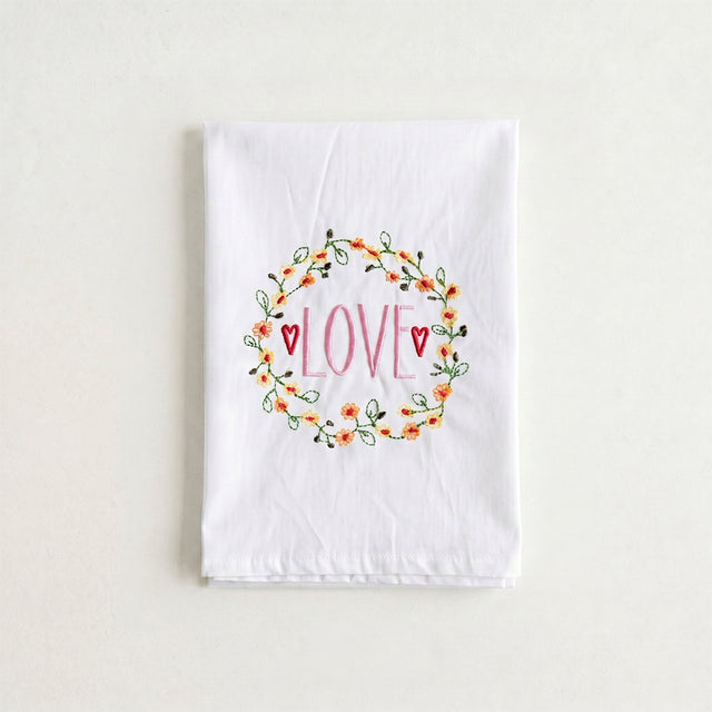 Floral wreath embroidered napkin