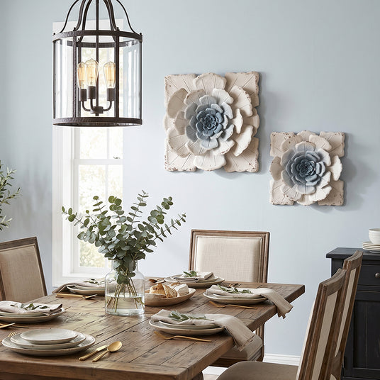 Flower sculpture wall dining area