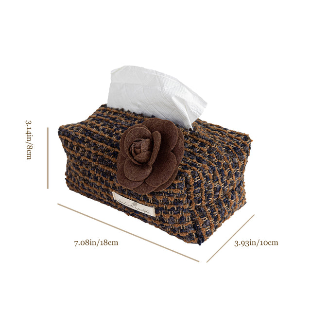 French Luxury Camellia-Adorned Woven Pattern Tabletop Tissue Holder Size Chart