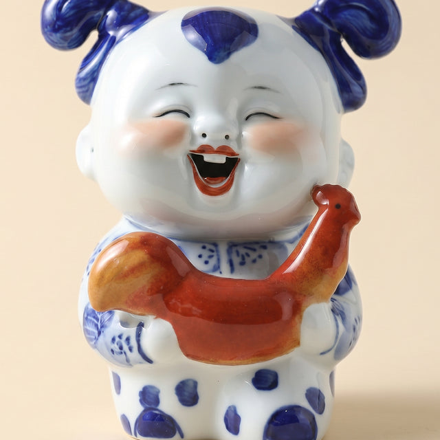 Front view laughing porcelain kid figure