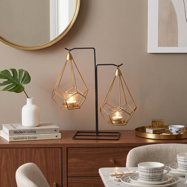 Geometric Candle Holder On Modern Console