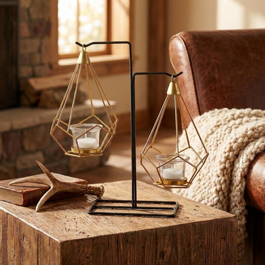 Geometric Candle Holder On Rustic Table