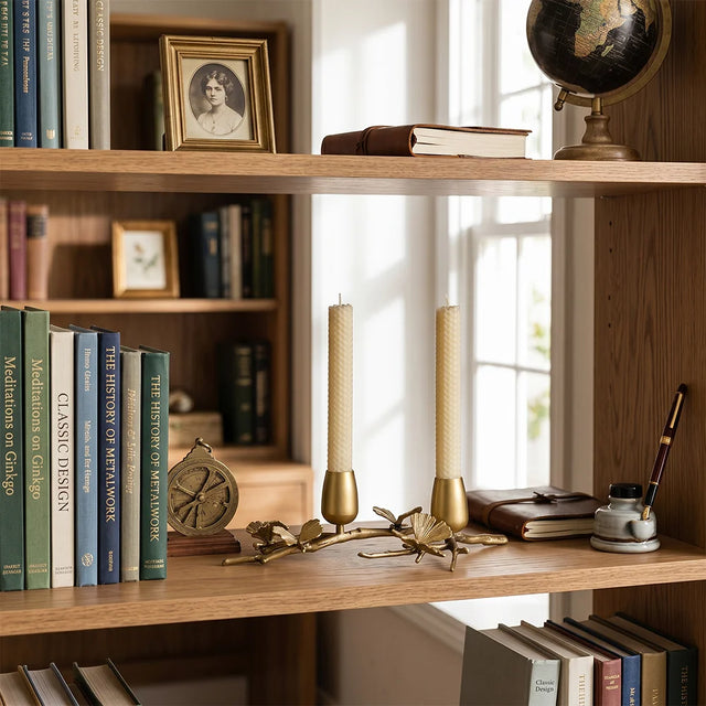 Ginkgo Candle Holder On Bookshelf