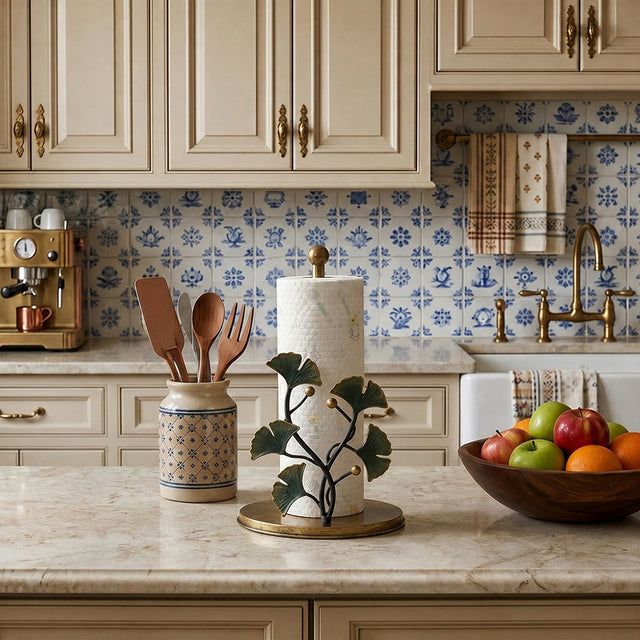 Ginkgo Holder With Blue Tile Backsplash