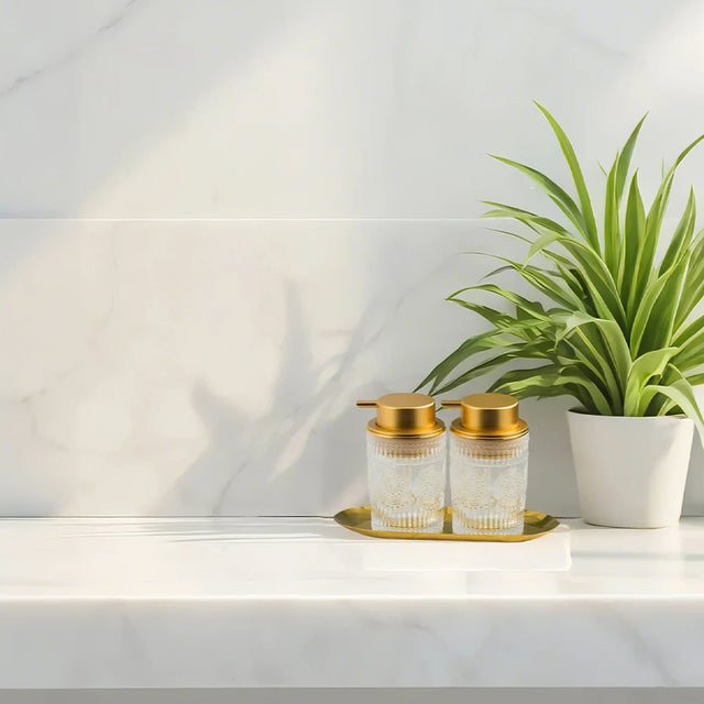 Glass Bathroom Dispenser Set on the table