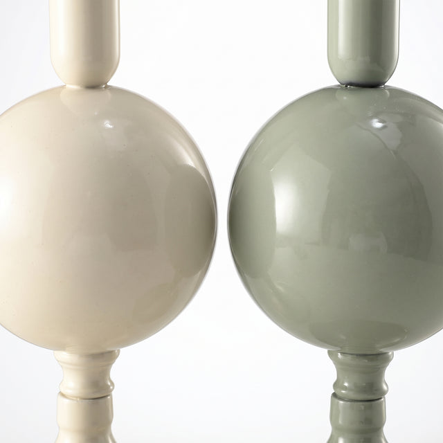 Modern Glossy Metal Ball Taper Candle Holder Set of 2, Powder Coated Sphere Pedestal Candlestick Holders for Dining Table Centerpiece