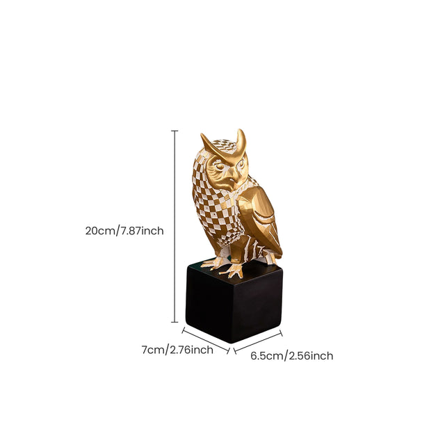 Gold Checkered Owl Sculpture With Size