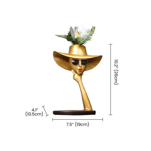 Gold Face Vase Sculpture With Size