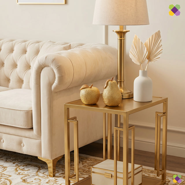 Gold Fruit Set On Gold Side Table