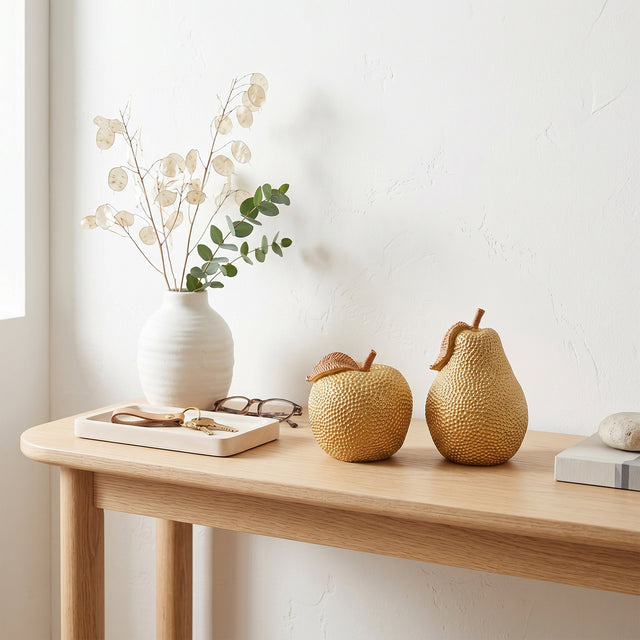 Gold Fruit Set On Wooden Console