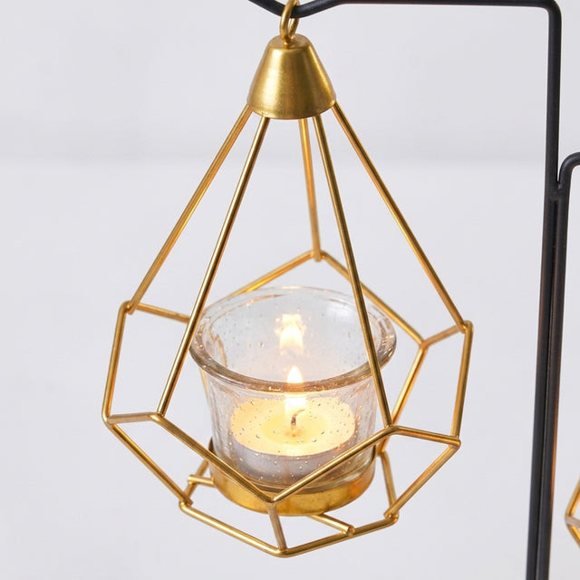 Gold Geometric Cage And Glass Cup Detail