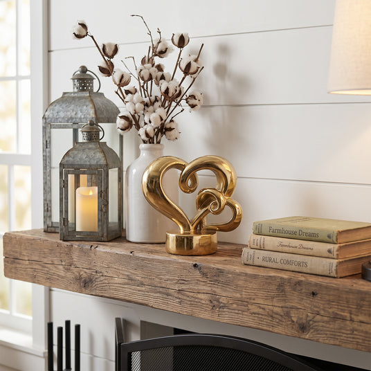 Gold Heart Sculpture On Rustic Wood Shelf