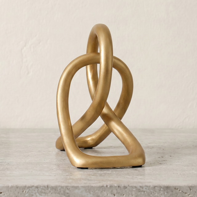 Gold Abstract Knot Statue – Modern Minimalist Tabletop Art Décor, Resin Sculpture for Shelf, Coffee Table & Console | Unique Housewarming Gift, 7.1" Wide
