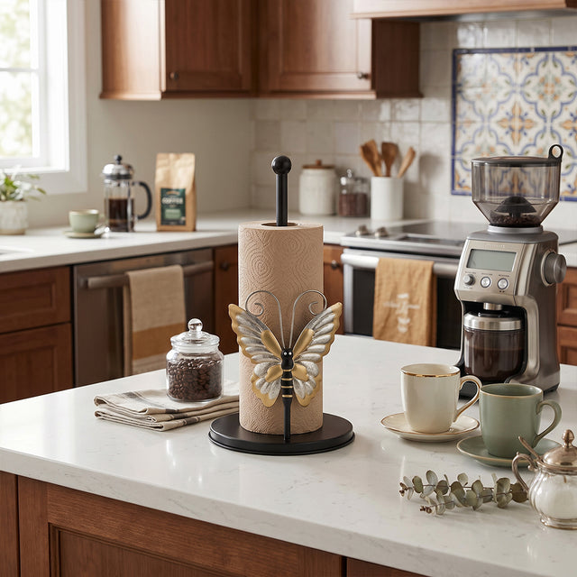 Gold Silver Butterfly Holder With Coffee
