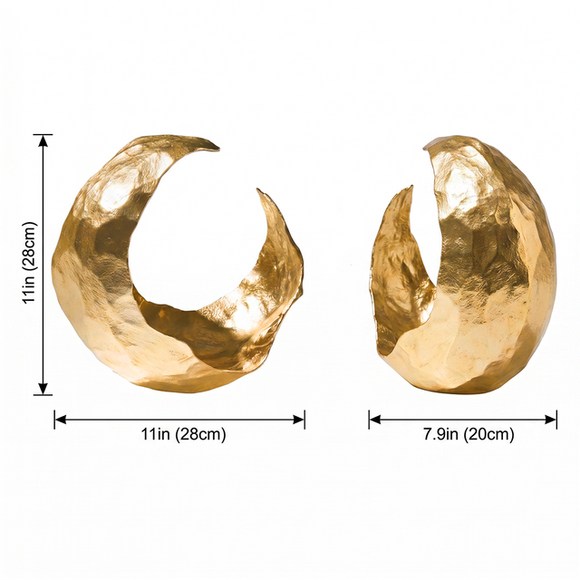 Gold Crescent Moon Decorative Bowl — Hammered Resin Fruit Bowl & Sculptural Centerpiece for Living Room, Console & Coffee Table