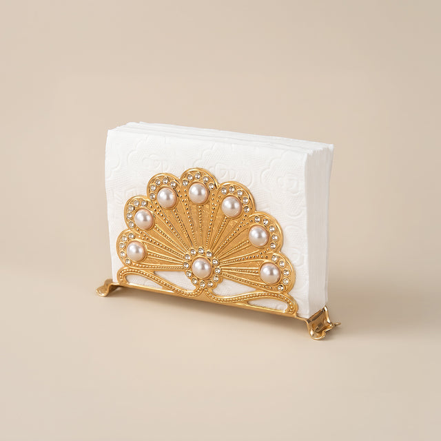 Gold peacock pearl napkin holder