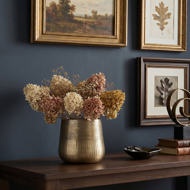 Antique Gold Hammered Aluminum Planter Vase — Dual-Texture Decorative Bowl for Flowers, Table Centerpiece & Home Decor, 2 Sizes