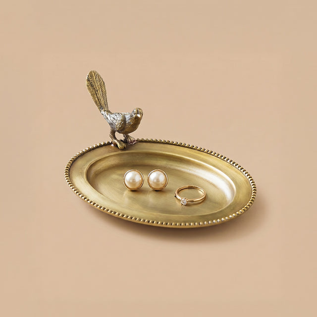 Golden bird ovaljewelry tray