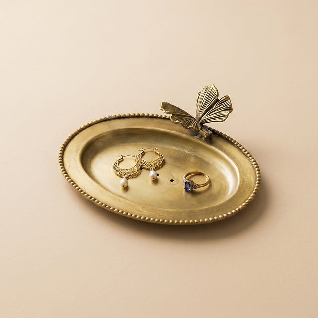 Golden butterfly oval jewelry tray