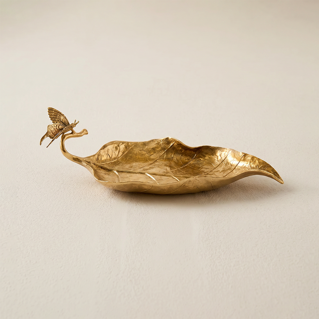 Golden leaf butterfly decorative tray