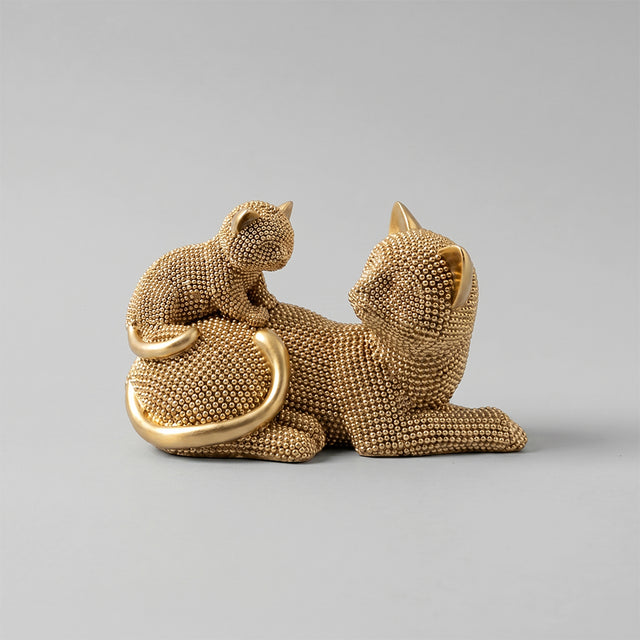 Golden textured two cats resin figurine