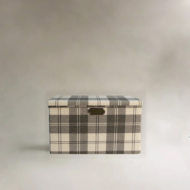 Gray Plaid Foldable PP Storage Bins Washable Organizer Box with Lid 0905261