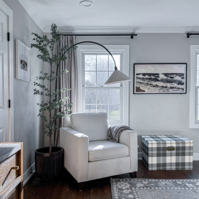 Gray Plaid Foldable PP Storage Bins Washable Organizer Box with Lid Besides The White Sofa 0905261