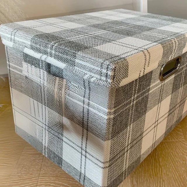Gray Plaid Foldable PP Storage Bins Washable Organizer Box with Lid Details 1 0905261