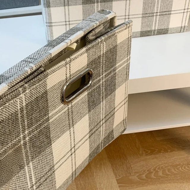 Gray Plaid Foldable PP Storage Bins Washable Organizer Box with Lid Details 3 0905261