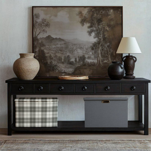 Gray Plaid Foldable PP Storage Bins Washable Organizer Box with Lid Under The Black Console Table 0905261