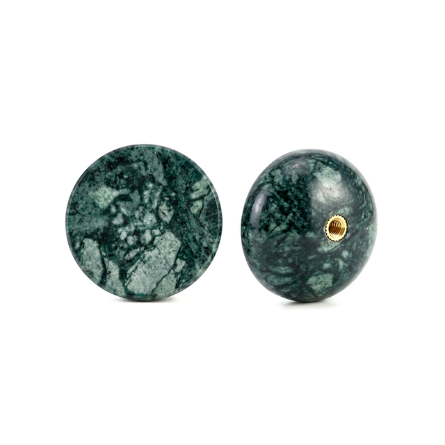 Natural Stone Cabinet Knobs Set of 2, Round Drawer Pulls for Kitchen Bathroom & Dresser, Dome Hardware with Brass-Threaded Insert