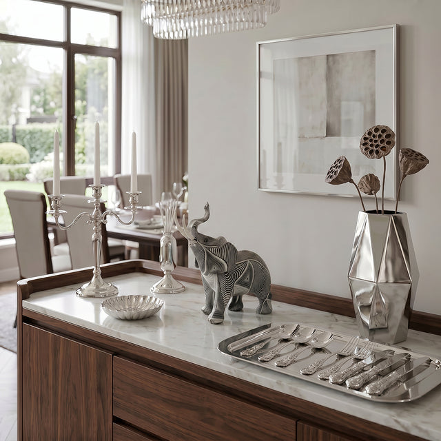 Grey elephant decor on kitchen island countertop
