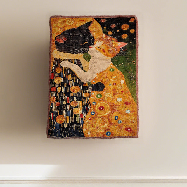 Gustav Klimt Style The Cat Kiss Decorative Tapestry with Fringe 090936