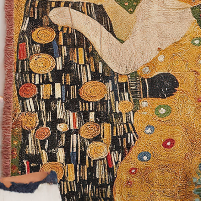 Gustav Klimt Style The Cat Kiss Decorative Tapestry with Fringe Details 2 090936