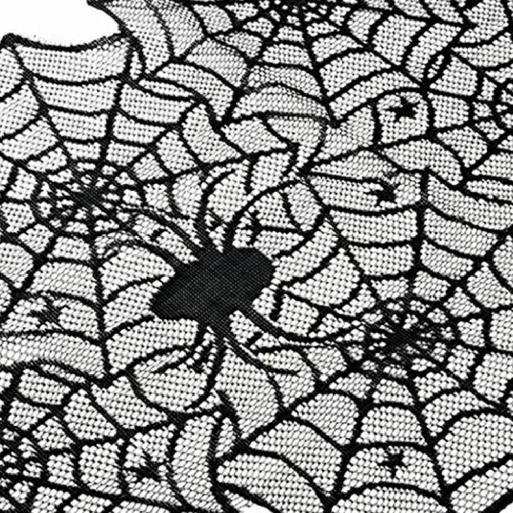 Halloween Black Lace Spider Web Hunted House Table Runner Details 1 081232