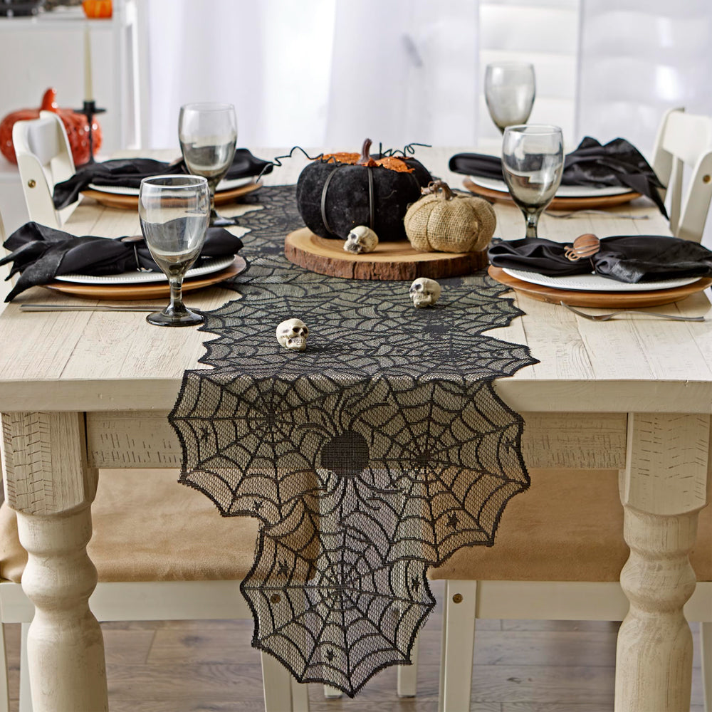 Halloween Black Lace Spider Web Hunted House Table Runner Under The Tray 081232