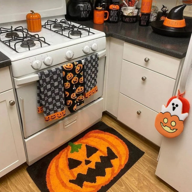 Halloween Cartoon Pumpkin Ghost Coral Velvet Hand Towel On The Refrigerator 080734