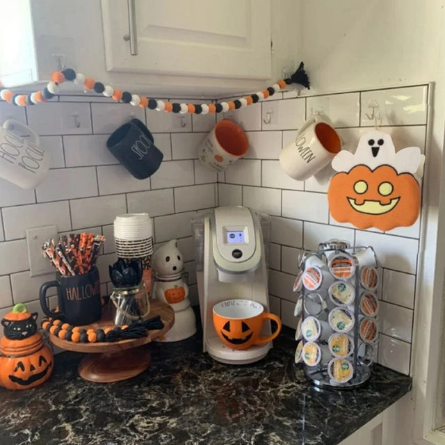 Halloween Cartoon Pumpkin Ghost Coral Velvet Hand Towel On The Wall 080734