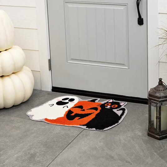 Halloween Festival Ghost Door Mat Horror Floor Mat Besides White Pumpkins 081222
