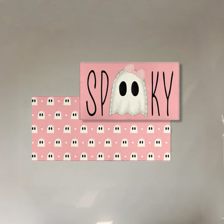 Halloween Pink Ghost Crystal Velvet Kitchen Carpet 081225