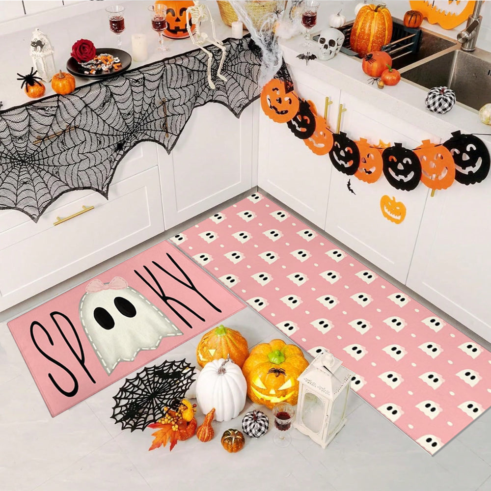 Halloween Pink Ghost Crystal Velvet Kitchen Set Besides The Pumpkins 081225