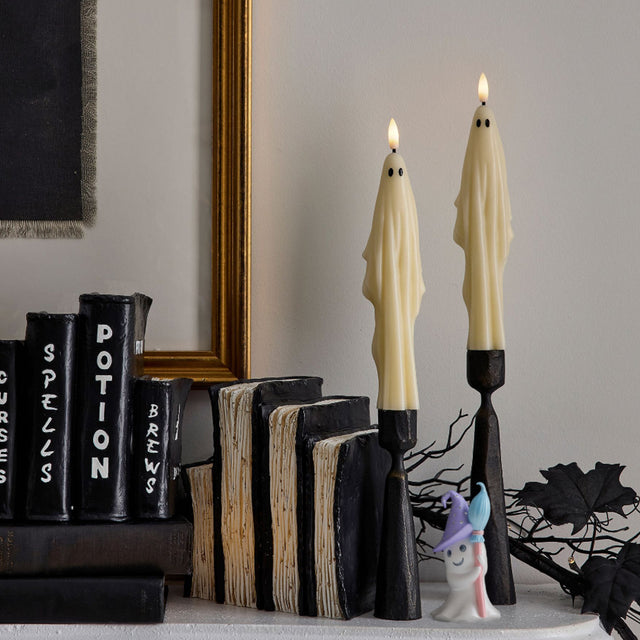 Halloween Resin Ghost with Broom Decorative Ornament Besides The Candle 081204