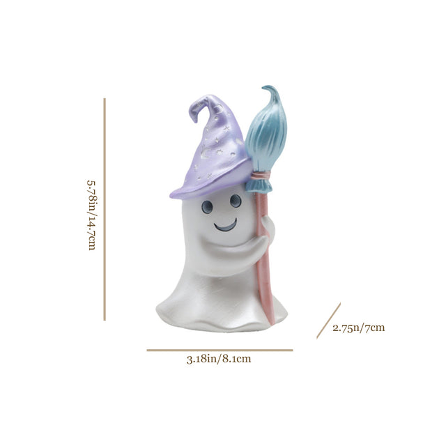 Halloween Resin Ghost with Broom Decorative Ornament Size Chart 081204